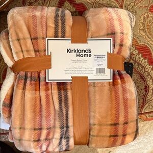 Kirkland's Home Plaid Throw Blanket - Cream and Brown